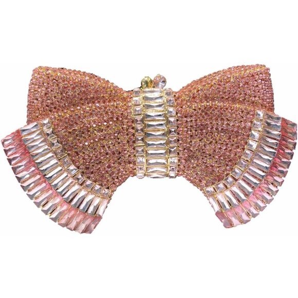 NWT Sparkling Bling Crystal Rhinestone Bow Clutch Purse Pink Gold Silver…
